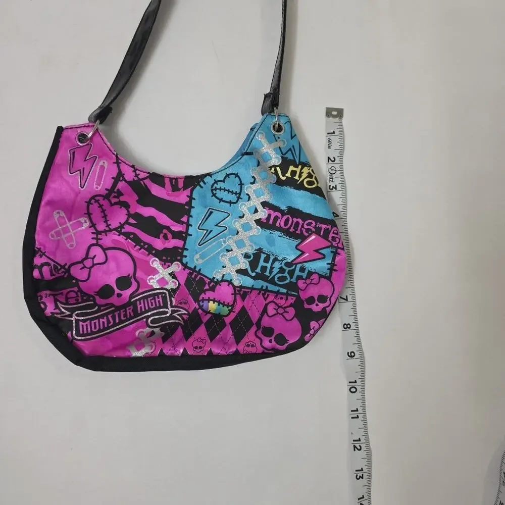 2012 Monster High Shoulder Handbag Purse Pink Blue Skull Gothic Tote Bag Mattel